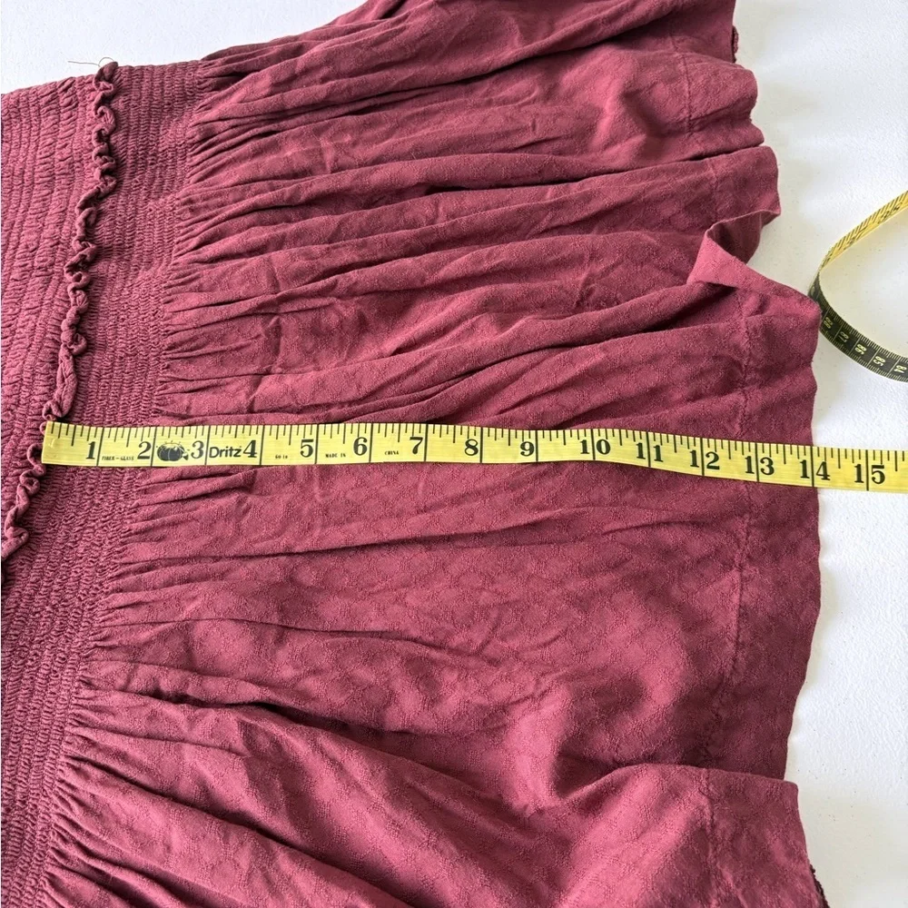 Anthropologie Escondido‎ Smocked Drop Waist Wine Dress XS Square Neck